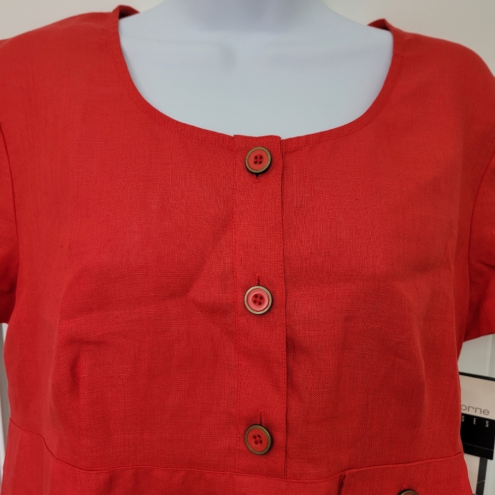 NWT Vintage Liz Claiborne 100% Linen Red Classic Tie Back Dress Size 10 - Picture 2 of 11